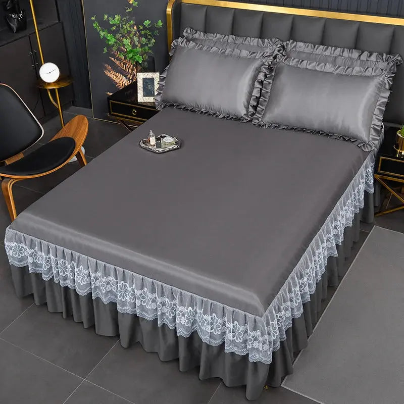 2024 Luxury Hotel Quality Bed Linen Bedspread Wrap - Solid Microfiber Fabric with Lace Ruffled - Enigma