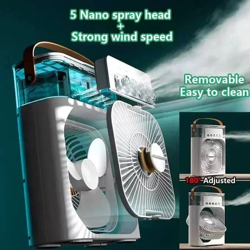 New 3 In 1  Household Fan, Portable Humidifier & Air Cooler with LED Night Light - Enigma